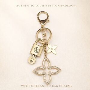 Authentic Louis Vuitton Lock & Key with Unbranded Clover Charm, Keychain